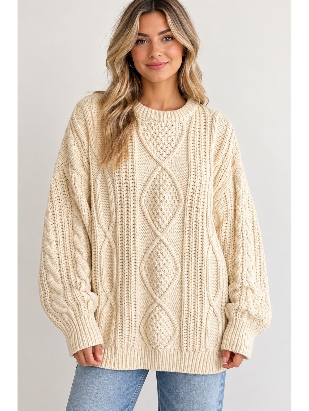 Chicwish Cream Chunky Cable Knit Oversized Fisherman Sweater